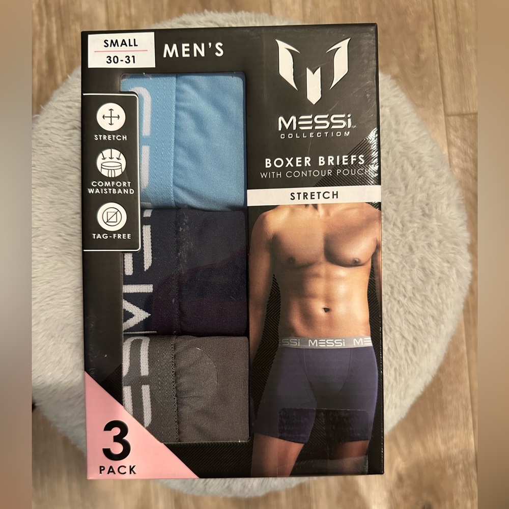 Messi Collection Underwear Mens Small 30-31 Stretch 3 Boxers Briefs NEW IN BOX